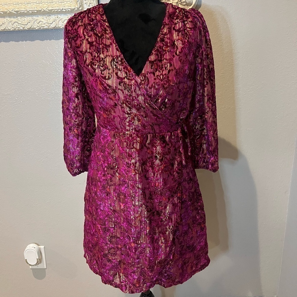 The loft petite burnt velvet magenta dress size 2p